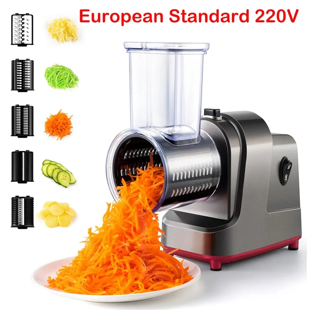 250W 5 in 1 Affettatrice di Verdure Elettrica Trituratore Automatico Sparatutto per Insalata Macchina Grattugia per Formaggio Carota Cavolo Cutter JT253