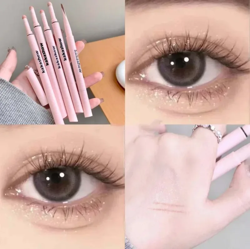 Caneta aegyosal fosca com glitter de extremidade dupla, destaque e sombra, maquiagem para os olhos, delineador em gel para bicho da seda