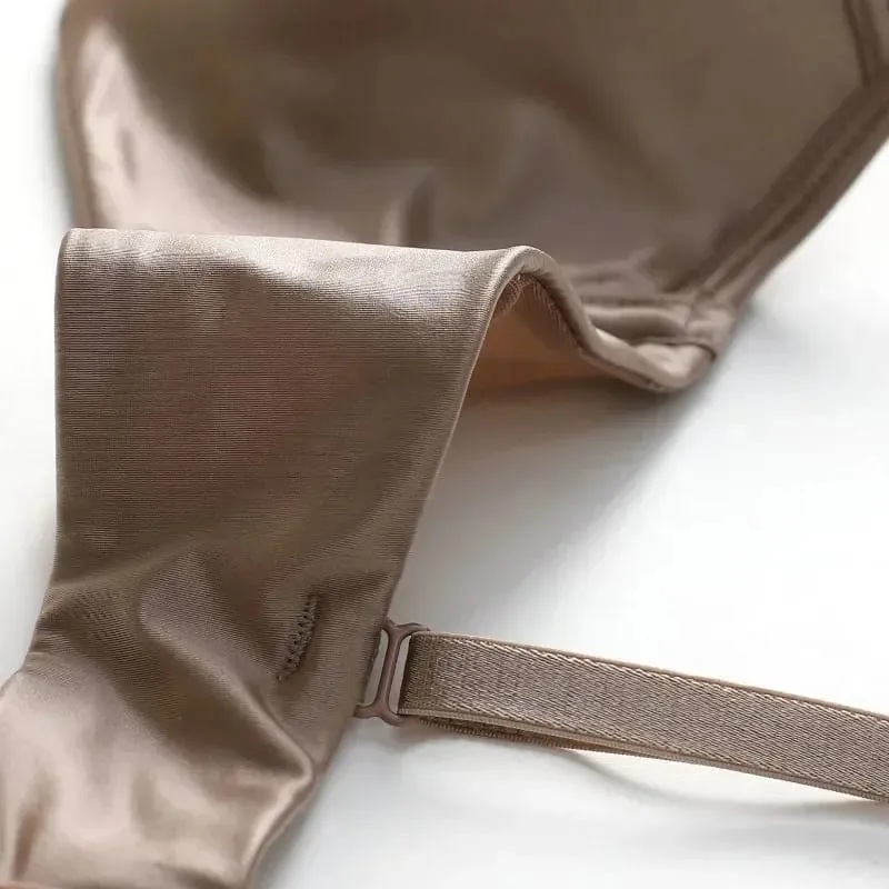 Conjunto de sutiã e cuecas de cetim fino e suave, feminino, verão, decoração de renda sólida, lingerie anti flacidez, sutiã doce, roupa íntima, terno Нижнее Белье