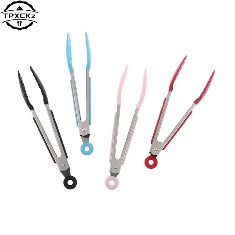 Silicone churrasco grelhar tong cozinha cozinhar salada pão servindo tong antiaderente clipe de churrasco braçadeira ferramentas de aço inoxidável gadgets
