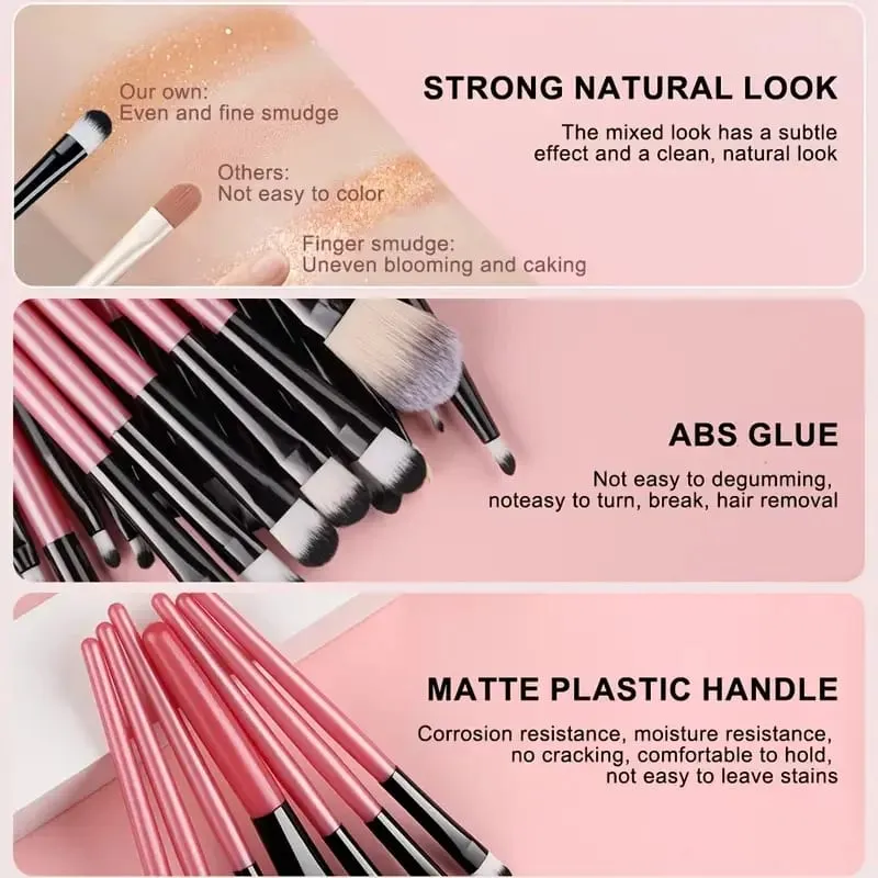 Conjunto de pincéis de maquiagem macio, 20 peças, base cosmética, pó, sombra, kabuki, pincel de maquiagem, ferramenta de beleza, esponja de maquiagem