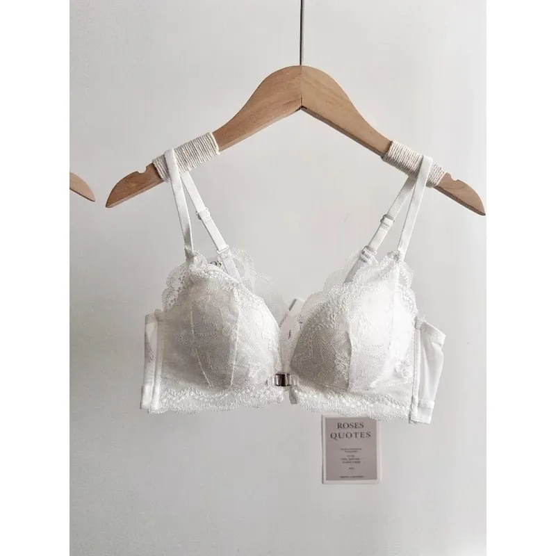 Feminino pequeno busto conjunto de sutiã de renda fechamento frontal sem fio bonito volta push‑up sutiã macio diário lingerie tamanho 32‑38ab