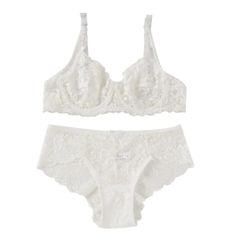Feminino sexy renda fina sutiãs terno não-pad requintado push-up sutiã sólido respirável underwire g-string calcinha conjunto