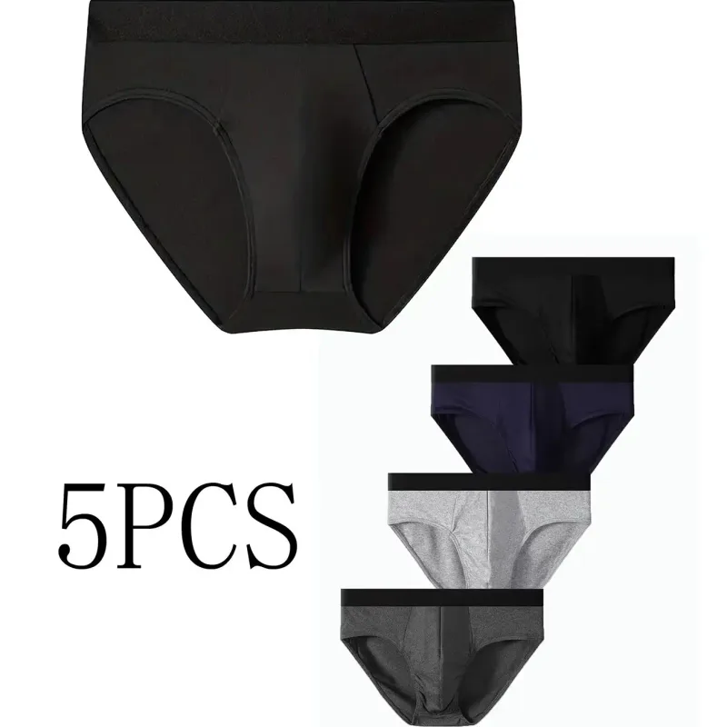 5PCS/SET Men's Underwear Solid Color Men's Briefs High Stretch Panties Breathable Fashion Men's Underpant Plus Size Briefs