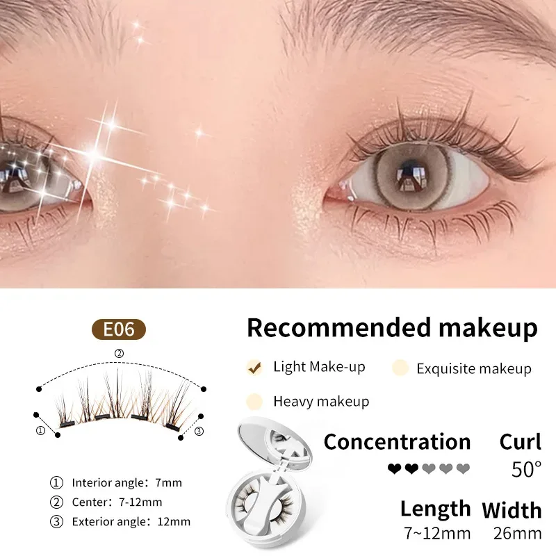 Cílios postiços magnéticos marrons, natural, macio, leve, conjunto de maquiagem para os olhos com aplicador, caixa de uma peça, fácil de transportar, ferramenta para cílios