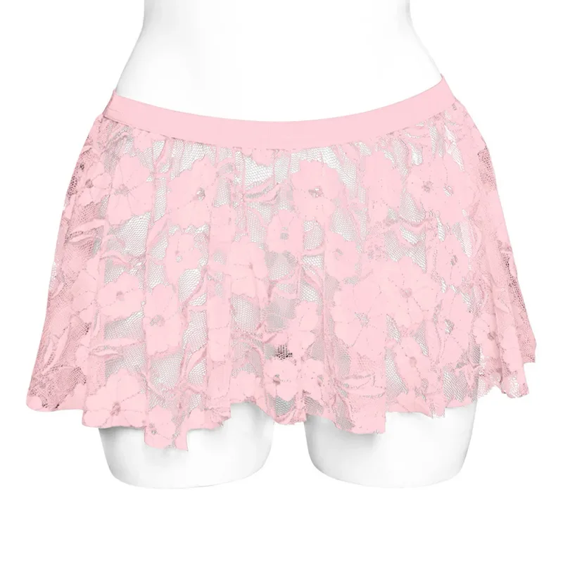 Saia de renda sólida masculina malha transparente para lingerie baixa para ascensão saias plissadas ver através bodycon inferior para festa à noite