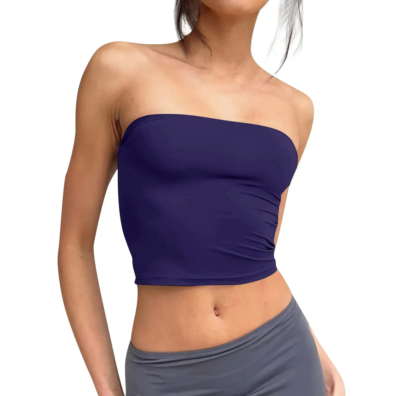 Top curto feminino sem alças, básico, sem costas, sem mangas, bandeau, fofo, sexy, tendência, moda de rua, clássico, sólido, tubo — image 6