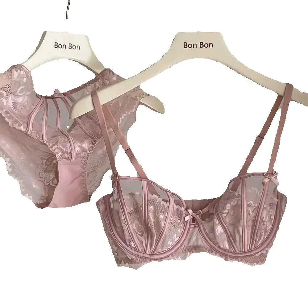 Beautiful Embroidered Floral Lingerie Set With Lined Comfortable Bra And Underwear Wired Bra And Panties For Outerwear Daily