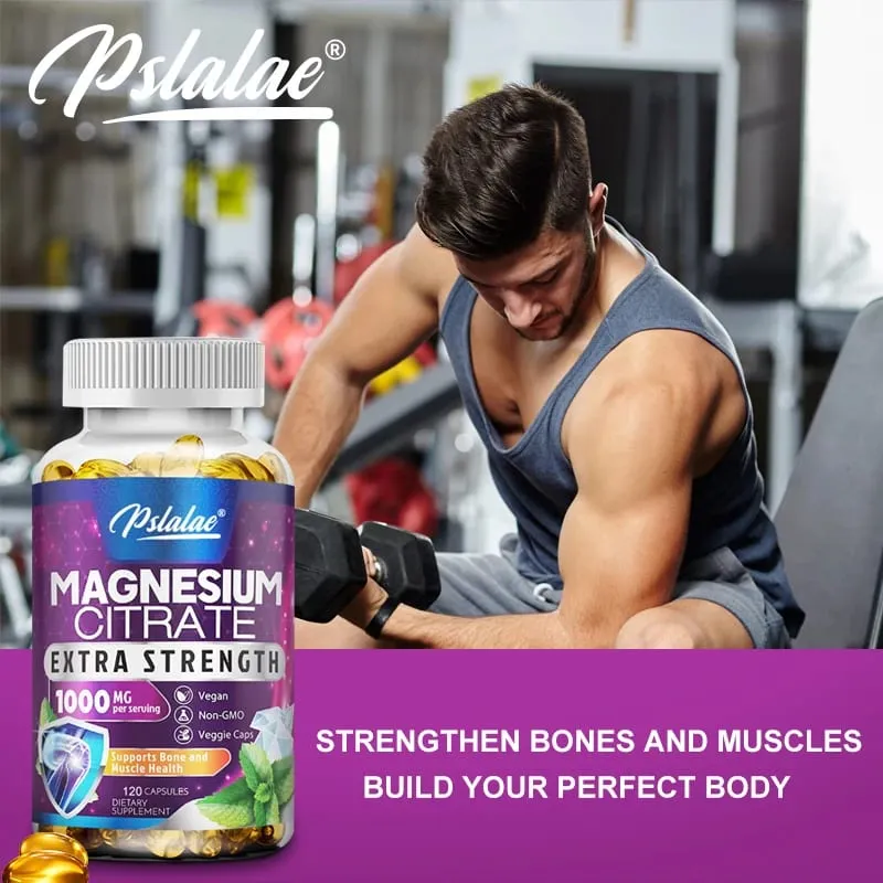 Magnesium Citrate Capsules 1000 Mg - Maximum Absorption for Muscle Nerve Bone and Heart Health Gluten Free Non-GMO