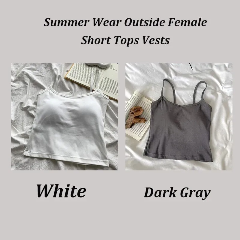 2 pçs/set feminino básico algodão camisola senhora cor sólida cintas de espaguete sem mangas coletes finos respirável curto sem mangas topos