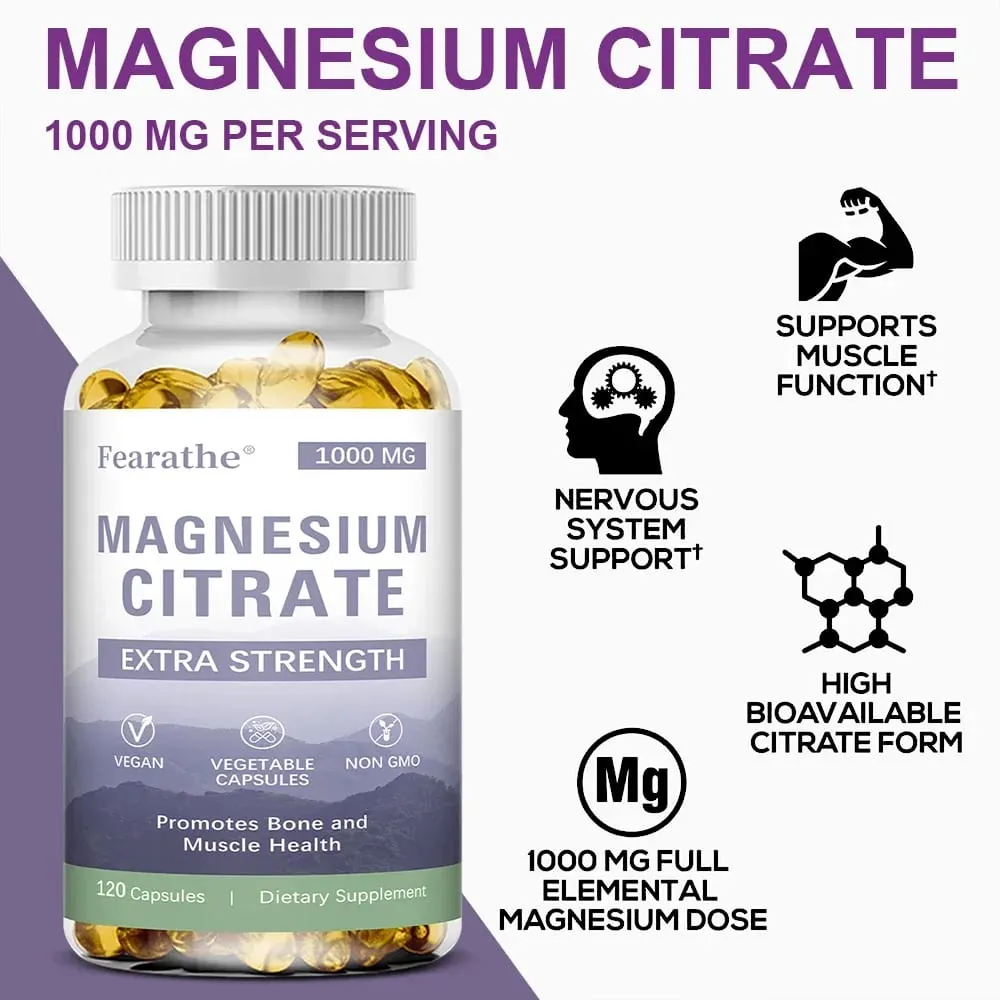Magnesium Citrate 1000 Mg - Maximized Absorption Supports Muscle Nerve Bone Sleep and Heart Health - 120 Capsules