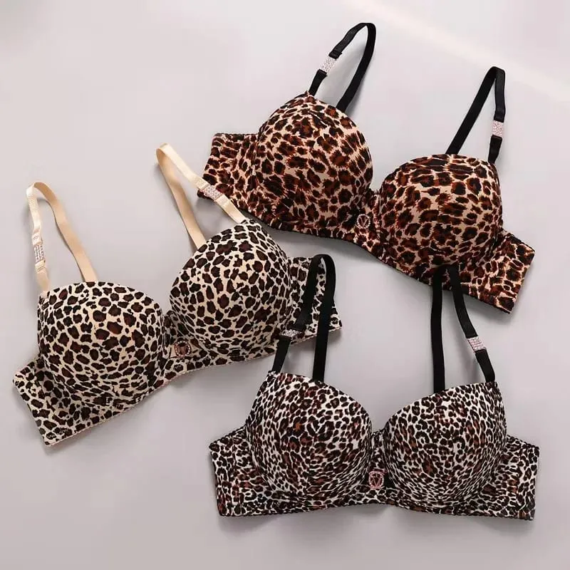 Sexy conjunto de lingerie grossa leopardo impressão superior fino inferior grosso conjunto de sutiã sexy push-up conjunto de sutiã