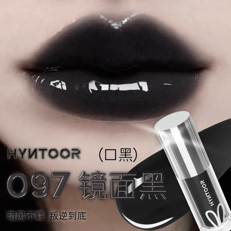 Hyntoor batom preto com glitter gótico, conjunto de cores duplas, prata fosca, nutritivo, cetim escuro, metálico, efeito esfumaçado diário