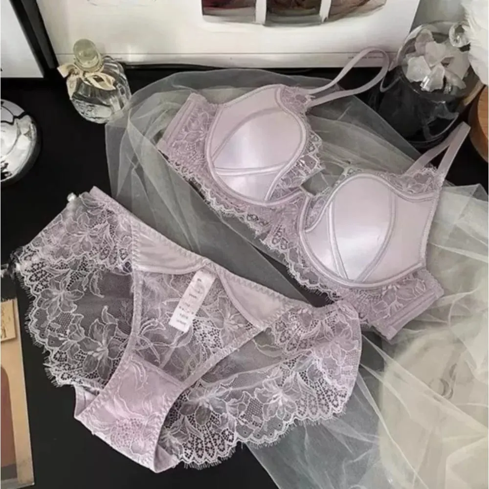Elegante sutiã de renda de cetim francês sexy push up minimizador cobertura completa anti flacidez sem fio fina lingerie de luxo 32-38ab