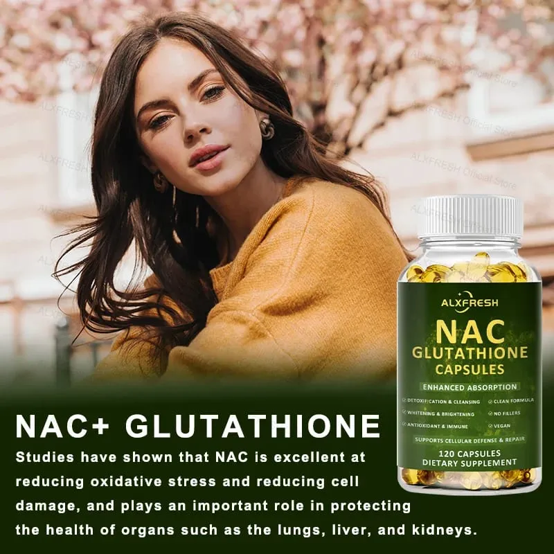 Complexo NAC + Glutationa Premium Detox e Reforço Antioxidante com Vitamina C | Suplemento de saúde do sistema imunológico para suporte ao fígado