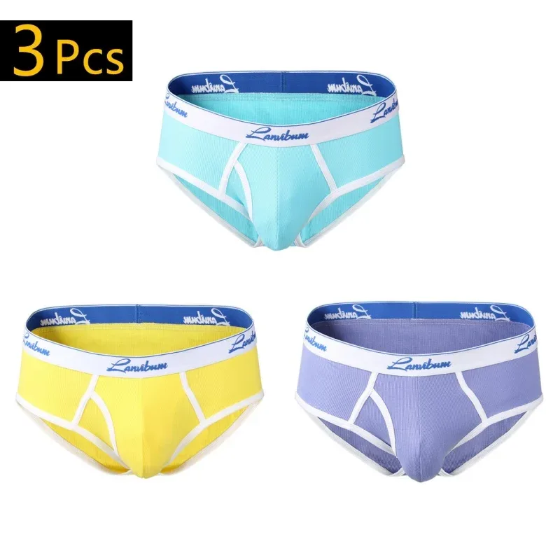 1/3 PCS Nova Roupa Interior Masculina Meados de Cintura Fio de Algodão Respirável Cor Sólida Roupa Interior Juvenil Calças Triângulo Masculinas