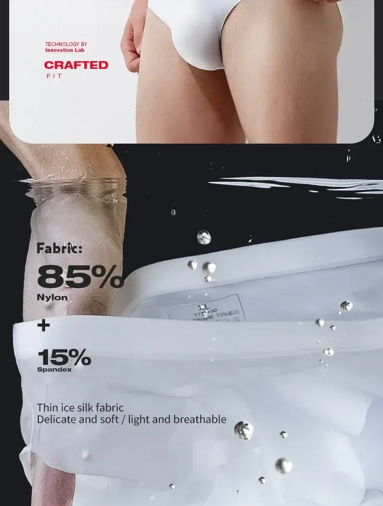 3 peças cuecas masculinas de seda gelada, verão respirável, secagem rápida, shorts sem costura, transparente ultrafino, personalizado l