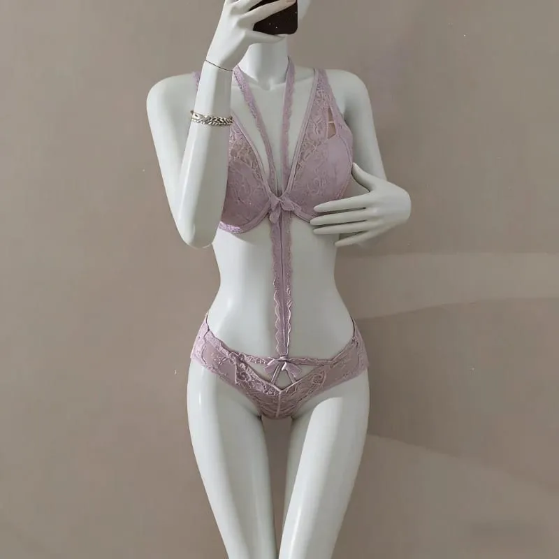 Soutien-gorge Démontable Style Français - Dentelle en Forme de Cœur Soutien Acier Réglable Bonnet Coton Ensemble Lingerie Femme — image 1