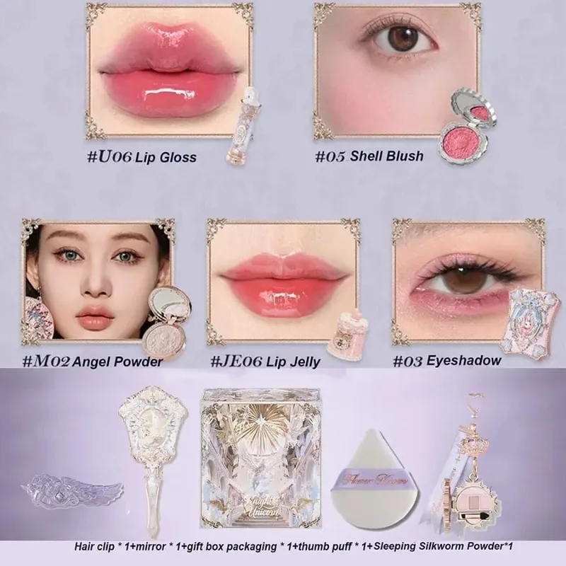Flor sabe morango cupido caixa coleção compõem conjuntos cosméticos conjunto completo paleta pressionado pó blush batom caixa de presente