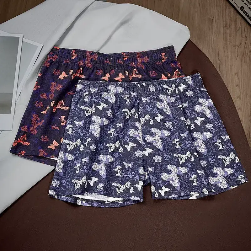 Conjunto de 4 peças de calças de ângulo plano com estampa de borboleta personalizada masculina, calças aro elásticas respiráveis ​​soltas, roupa íntima casual masculina