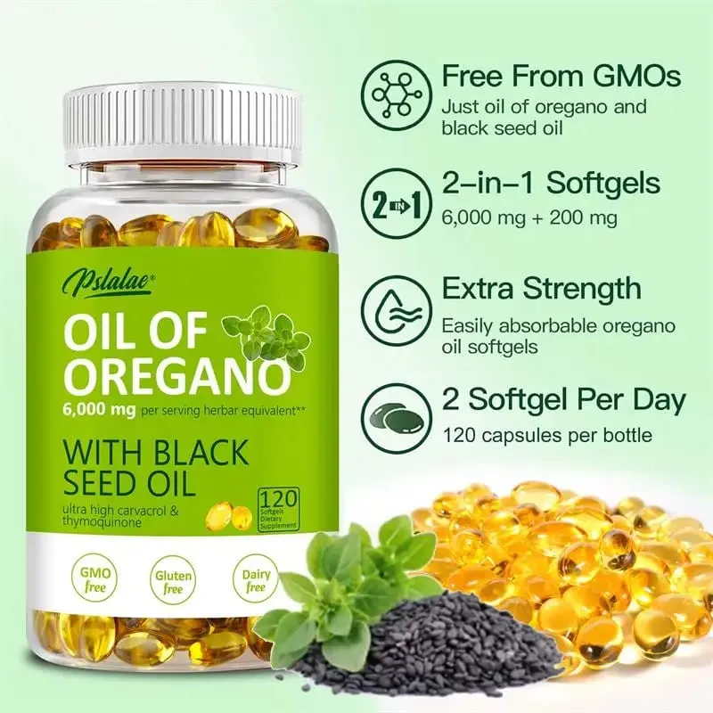 Oregano Oil Capsules - with Black Seed Oil - Digestive Support Gastrointestinal Health Immune Support
