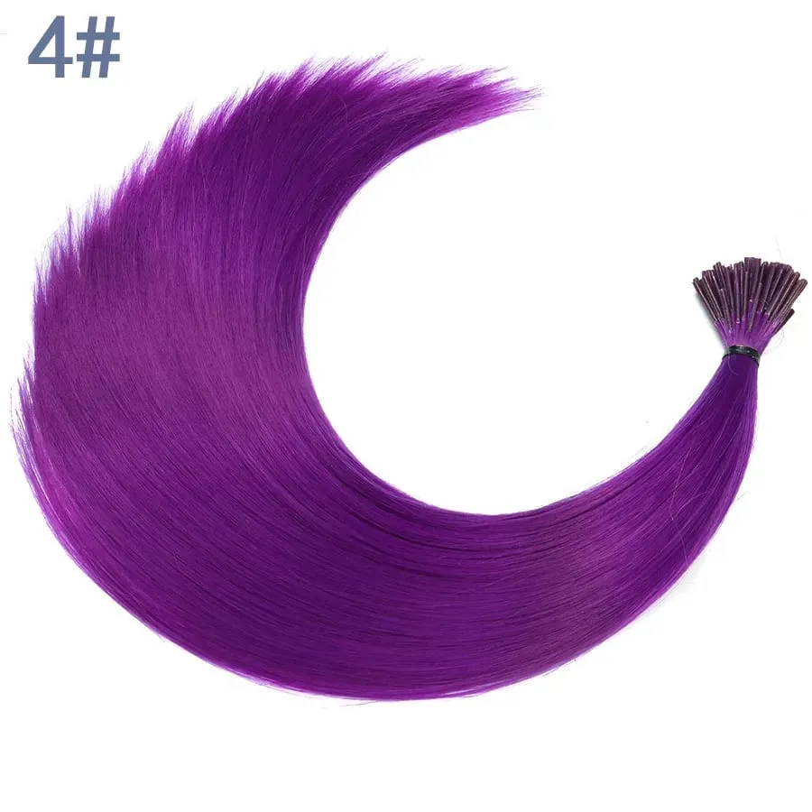 50 Strands/Pack Synthetic Colored I-Tip Stick Hair Extensions Straight Hair 16 Inch For Women High Temperature Fiber Hairpieces