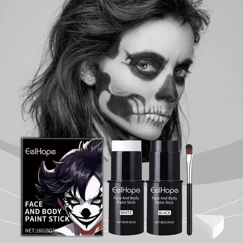 1 conjunto preto branco olhos rosto pintura corporal vara creme maquiagem festa de halloween traje caneta leve à prova dlightweight água esportes caneta seguro o2v3