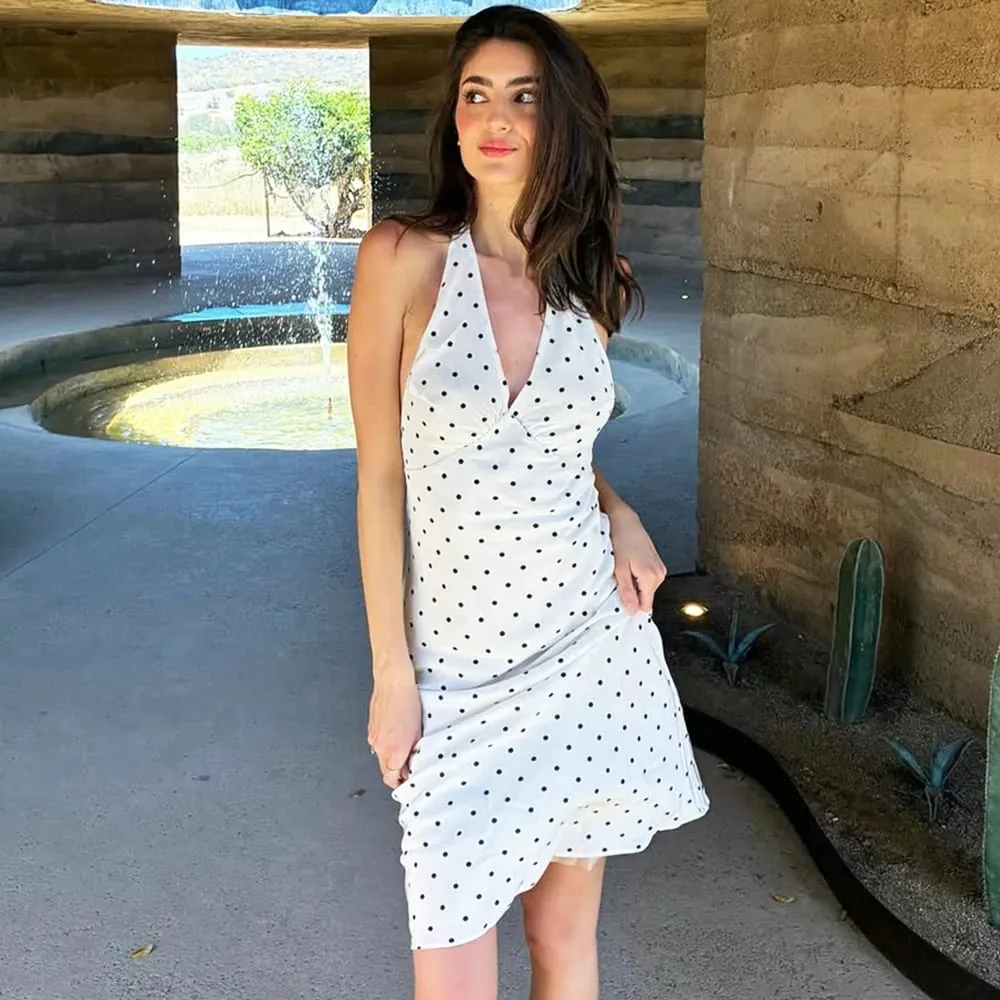 Tuularose Polka Dot Hanging Neck Long Dress Women Elegant Strapless Sexy Lace-up Sleeveless Backless Fashion Club Party Dresses — image 3