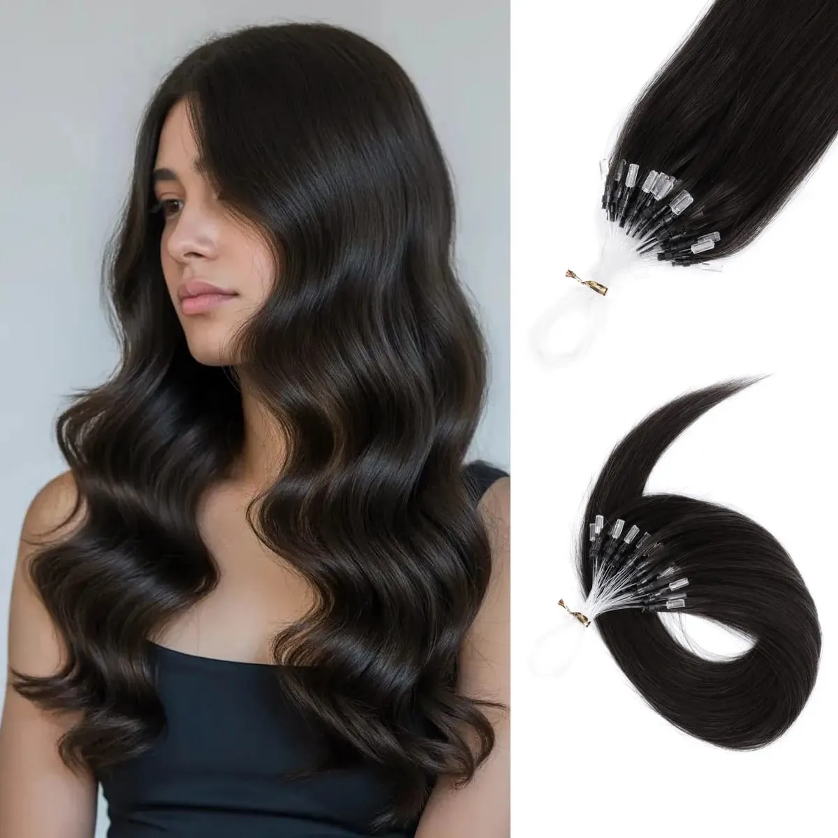 Extensões de cabelo humano micro loop, fácil instalação em casa, micro contas, loiro, marrom, preto, reto, 30 g/pacote