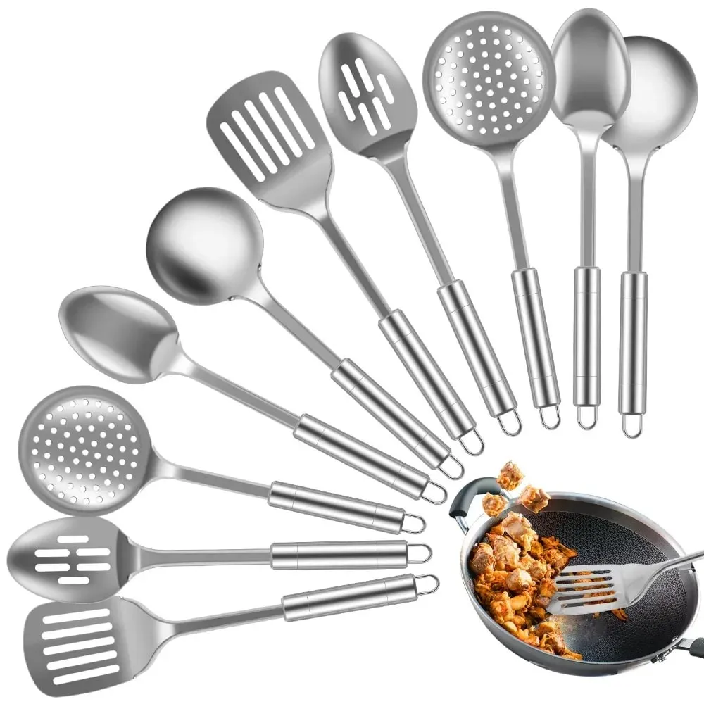 Espátula wok de aço inoxidável, durável, cabo longo, utensílios de cozinha, conjunto de utensílios de cozinha, colher de arroz, concha, ferramentas de cozinha