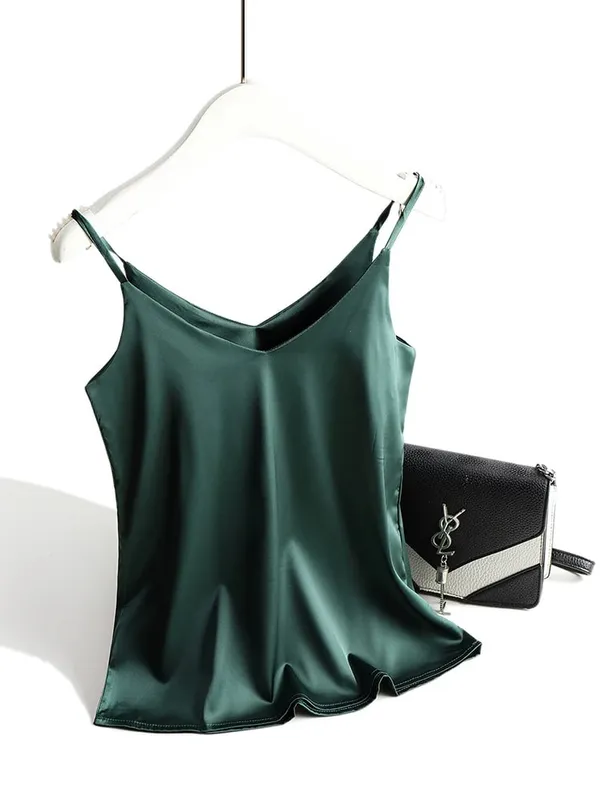 Spaghetti Strap Top Women Halter V Neck Basic White Cami Sleeveless Satin Silk Tank Tops Women'S Summer 2026 Camisole