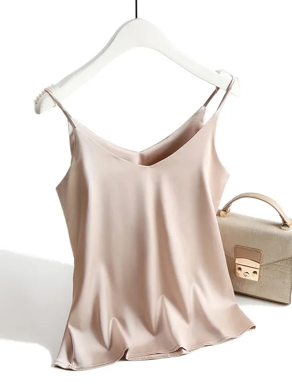 Spaghetti Strap Top Women Halter V Neck Basic White Cami Sleeveless Satin Silk Tank Tops Women'S Summer 2026 Camisole