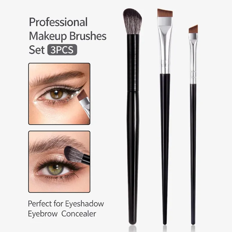 3 pçs profissional sobrancelha corretivo pincéis de maquiagem conjunto macio cabelo sintético angulado sombra de olho escova de mistura para ferramentas de maquiagem dos olhos