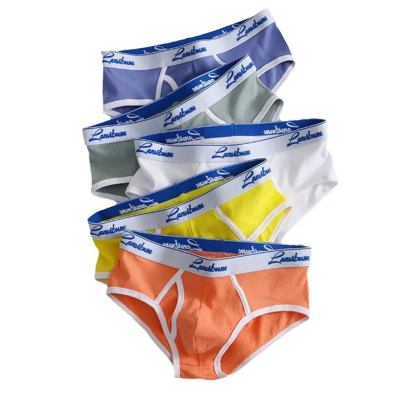 1/3 PCS Nova Roupa Interior Masculina Meados de Cintura Fio de Algodão Respirável Cor Sólida Roupa Interior Juvenil Calças Triângulo Masculinas