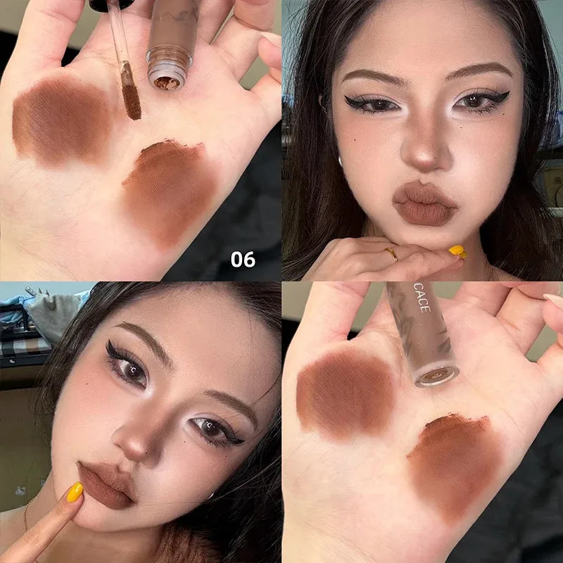 Punk marrom escuro lábio lama nude fosco laranja marrom brilho labial framboesa vermelho batom líquido à prova dwaterproof água antiaderente copo lábio matiz maquiagem