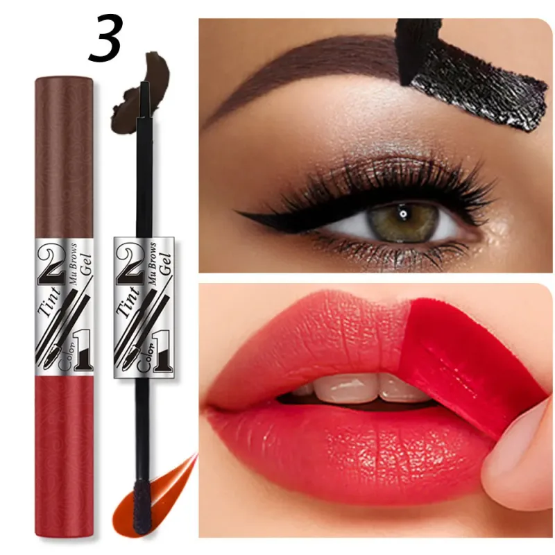 Batom 2 em 1, creme para sobrancelha, duas cabeças, sexy, brilho labial, contorno suave, à prova d'água, longa duração, maquiagem labial