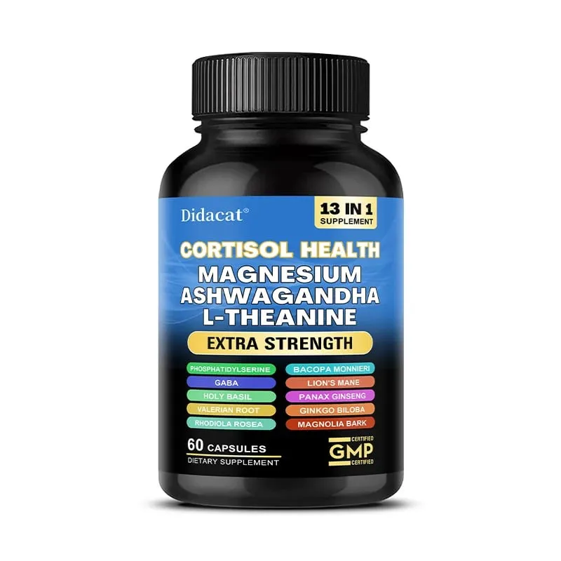 Cápsulas de suporte de cortisol com Ashwagandha e magnésio, suporte para alívio do estresse, humor calmo, saúde adrenal e sono reparador