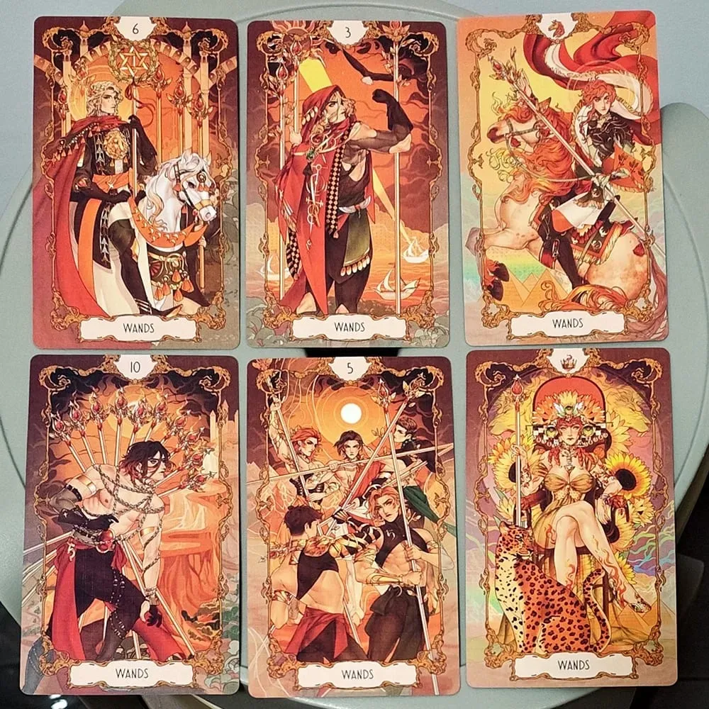 Double-embossed with Gorgeous Anime-Style Illustrations 78 Pcs Art Nouveau Tarot Cards 12*7cm Anima Tarot Deck in Rigid Box