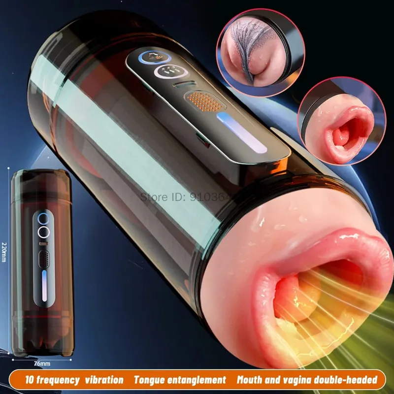 Vagina oral realista uso de duas cabeças masturbador masculino vibração automática gemendo bolso buceta voz boquete copo brinquedos sexuais para homem