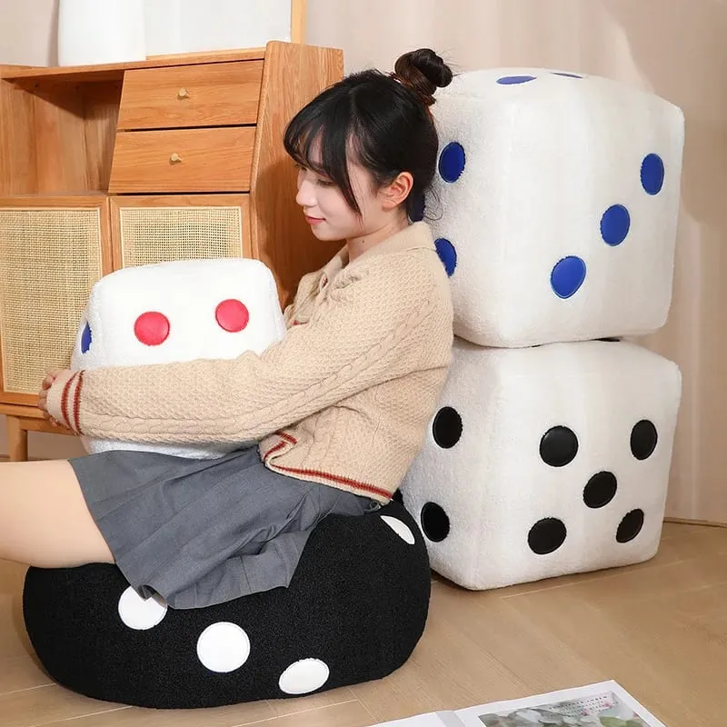 8/25cm recheado mahjong dados travesseiro de pelúcia macio branco preto volta apoio plushie interativo jogo interior instrumento presente