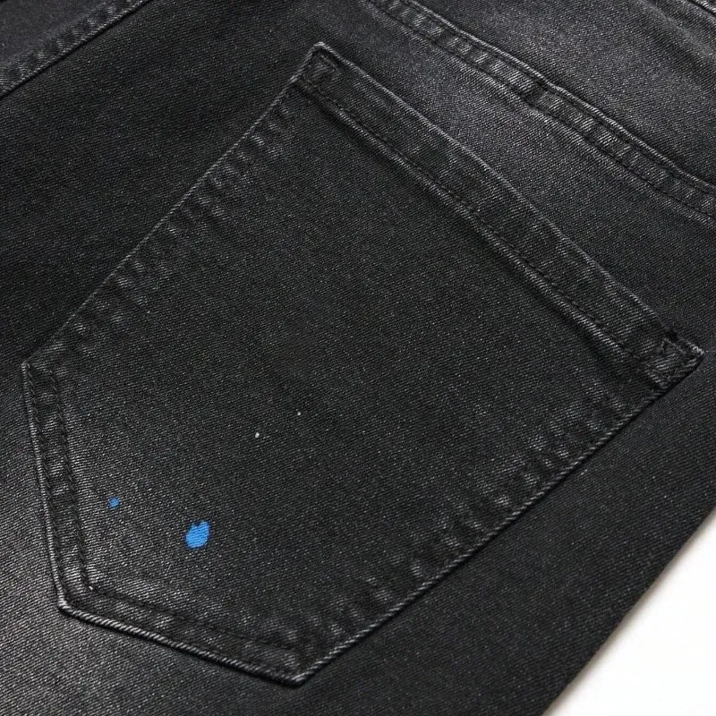 2025 outono novo estiramento jeans moda rasgado retalhos magro europeu americano calças masculinas pintura dot hip hop denim calças — image 6