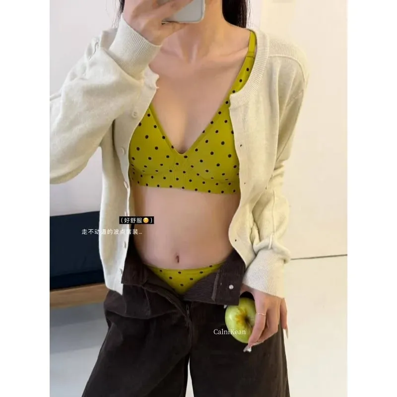Sutiã retrô americano de bolinhas, sem costura, v profundo, sem fio, suporte de gelatina, conjunto de lingerie anti flacidez, conforto sexy, conjunto de sutiã sexy moyisu