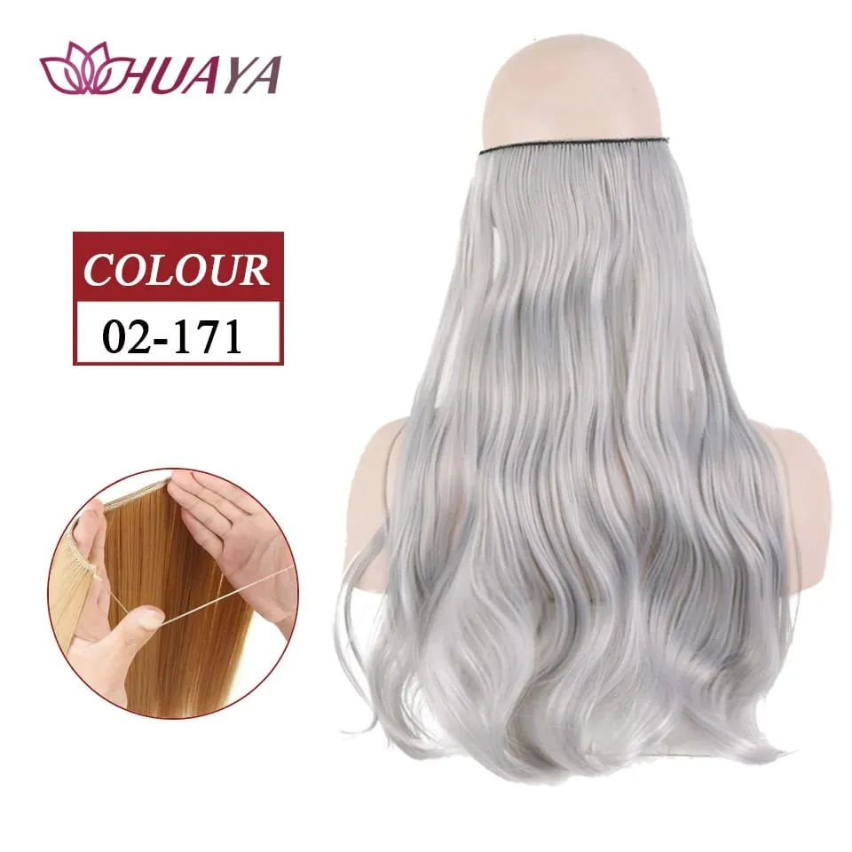 Synthetic Long Straight Invisible Wire No Clips In Hair Extensions Fake Hair Pieces Secret Fish Line Hairpieces For Women