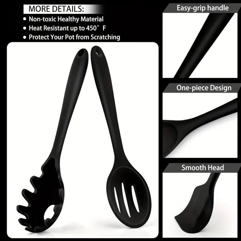 1 ‌ /7-Piece Silicone Kitchen Utensil Set - Non-Stick Spatula Spoon Skimmer Pasta Clip & More for Cooking & Baking