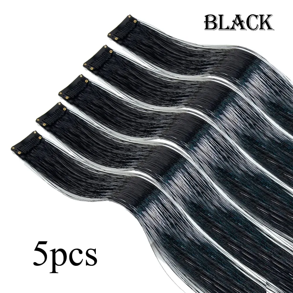 Atacado 5 unidades/pacote espumante brilhante extensões de cabelo clipe em brilho brilhante cabelo enfeites arco-íris brilhante brilho cabelo ouropel rosa/vermelho