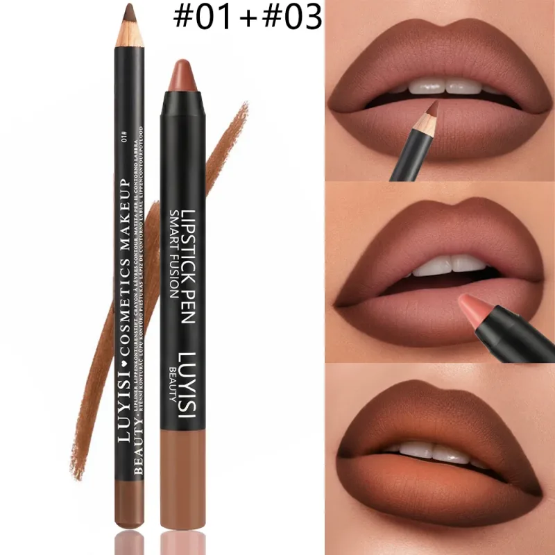 2pcs/set Lip Makeup Set: 1 Matte Lip Liner + 1 Soft Matte Lipstick Pencil. A perfect match long-lasting matte and waterproof