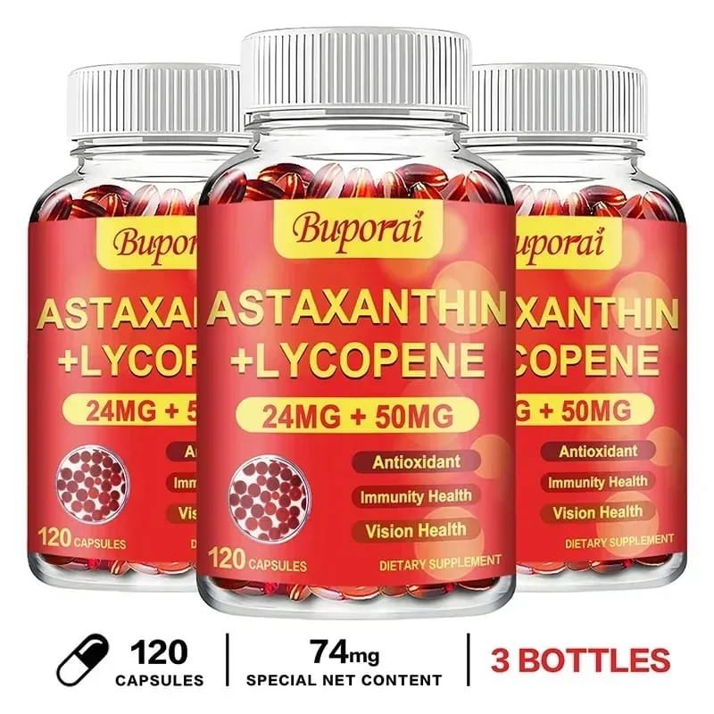 Cápsulas de Astaxantina + Licopeno - O antioxidante apoia a visão do coração e a saúde da próstata, melhora a imunidade