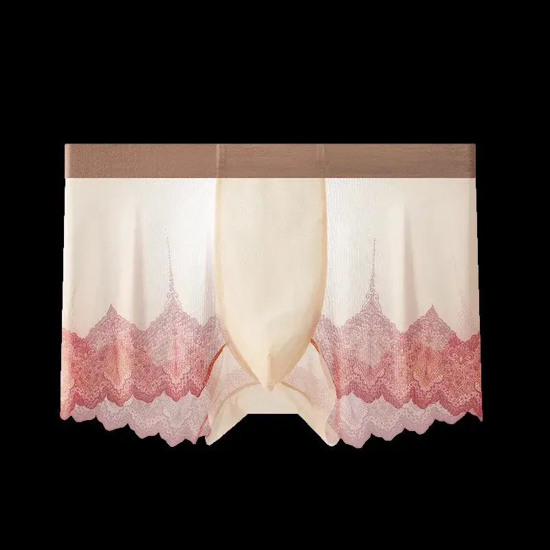 Homens rendas malha retalhos roupa interior verão ultra fino respirável boxer shorts sexy bulge bolsa calcinha ver através do tronco