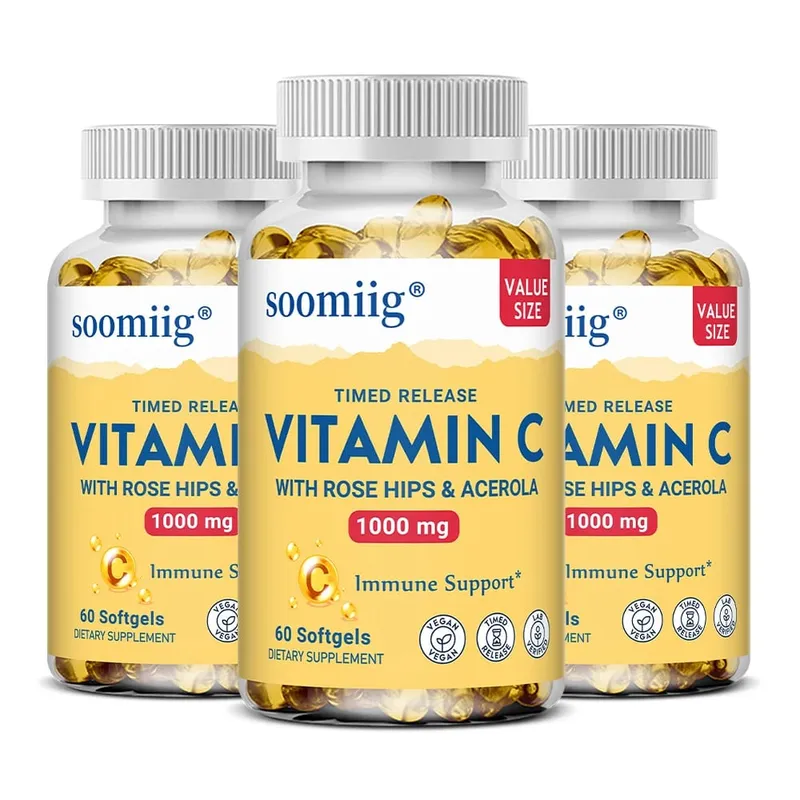 Cápsulas de vitamina C 1000 mg - Suporte imunológico, produção de energia celular, melhora o brilho da pele, dentes e saúde do coração