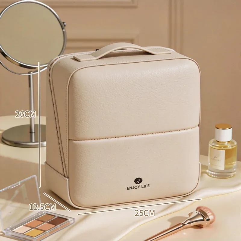 Bolsa de armazenamento para pincéis de maquiagem, bolsa de couro pu com vários compartimentos para ferramentas cosméticas, grande capacidade, organizador de produtos de higiene pessoal para cuidados com a pele